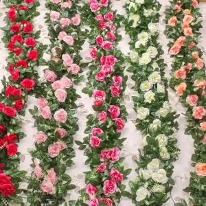 2.5M 45-Head Artificial Rose Flower Vine/ Fake Rose Flower Garland for Living Room Balcony Home Wedding Decoration