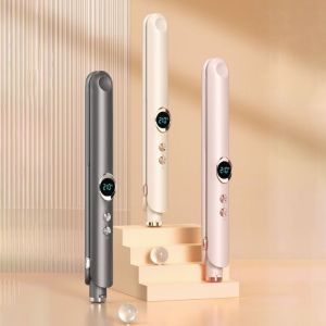 JON09 12 Level Temperature Control Negative Ion Straightener Quick Heating Ceramic Plates Electric Hair Straightener Multifunctional Dual Use Hair Curler for Home