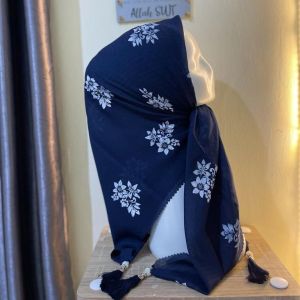 Hijab Segi Empat Potton Star Tassel Motif Lily Flower