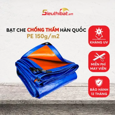 Bạt Che Nắng Bạt Che Mưa Hàn Quốc 150gsm Màu Xanh Cam Chống Thấm Nước Kháng UV May Viền Đóng Khoen Sẵn