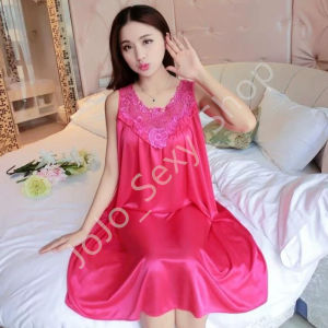 ชุดนอนสาวอวบ เดรสนอนแขนกุดลายลูกไม้ กระโปรงเซ็กซี่ สายเดี่ยว สีสวย งานดี ใส่สบาย ผ้าเยซี่ ไม่ได้นอน WXSQXL