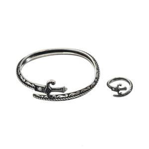 Openable Swords Charm Matching Ring and Bracelet Set Vintage Inspired Adjustable Accessories for Women