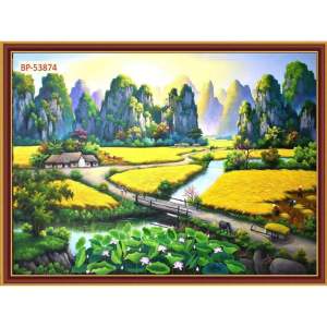 Tranh đồng quê việt nam trang trí phòng khách giá rẻ đẹp chất liệu decal keo sẵn bóc dán dq715