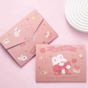 Folded Letter Style 3 Page Greeting Card Wish Note Kad Ucapan Cartoon Animal Cat Rabbit Cute Kids Party Card 祝福语盒贺卡片