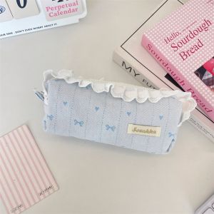 MMLUCK Nơ Hộp đựng bút bằng ren thêu Kawaii Tình yêu Túi đựng văn phòng phẩm Sáng tạo Dung lượng lớn Túi đựng bút hình nơ Hộp văn phòng phẩm