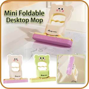 Mini Foldable Desktop Mop Wet Dry Use on Durable Desktop Lazy Small Mops Cartoon Bear Table Wiping Tool