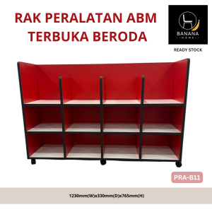 RAK PERALATAN ABM TERBUKA BERODA | RAK BUKU TADIKA PRA-SEKOLAH PRA-B11 | Rak Kayu Melamine Chipboard 3 Tingkat