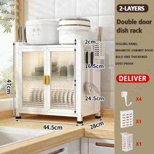 2/3 Tiers Dish Rack Cabinet Organizer Kitchen Organizer Drainer Drying Rack Kitchen Rack Storage Cupboard Bowl Dish Storage Rack Organizer Dish Rack Organizing Cabinets for Aesthetic and Dust-proof Dish Cabinet Drawer Countertop Storage