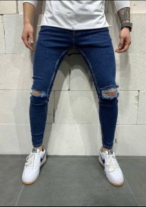 Celana Panjang Jeans Warna Biru Bahan Blue Denim Gaya Ripped Style