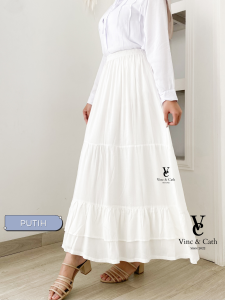 Vincath Rok Panjang Wanita Katun Rayon Adem – Pinggang Full Karet – All Size Fit to XL – Bahan Lembut & Ringan – Rok Muslim Remaja Korean Look – Warna Lengkap - Lebar 260 cm - RW - 03