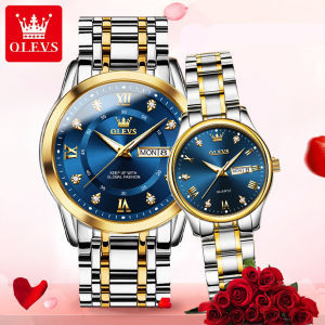 【Valentines Day Gift】OLEVS Couple Watch Original Waterproof Diamond Dial Stainless Steel Starp Calendar with Gift Box