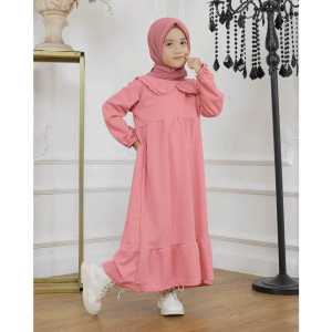 Dress anak perempuan polos remple kerah 3 sampai 12 tahun crinkle airflow/ Gamis anak korean style crinkle