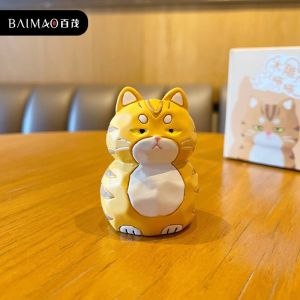 AU Baimao Original Wooden Carving Style Standing Cat Resin Figurine Cute Plush Toy Creative Home and Desktop Decoration