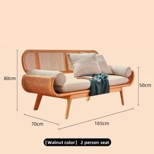 French Style Solid Wood Rattan Lazy Sofa for Living Room Creative Small Apartment Leisure Chair