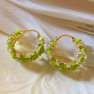 Fashionable Ring Gift 多巴胺花朵锆石耳圈女高级感轻奢耳环 巨好看耳钉独特漂亮耳饰