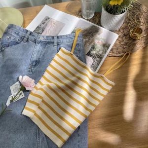 เสื้อสายเดี่ยว ผ้าถัก ลายทาง ขนาดเล็ก สุดเซ็กซี่ เข้ารูป เหมาะกับฤดูร้อน สําหรับผู้หญิง