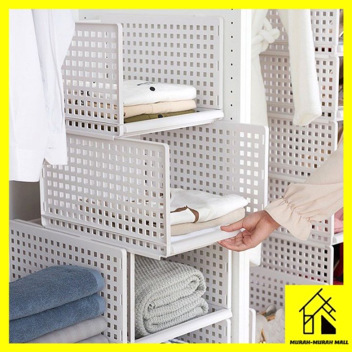 (READY STOCK)Foldable Stackable Layered Partition Storage Rack Office ...