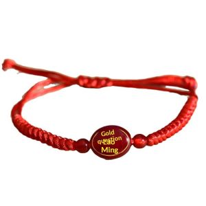 JJT Chinese Style Lucky Bracelet for Exams - Handmade Red Rope with Golden List Charm for Students Motivational Gift for Graduation