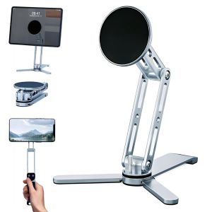 Strong Magnetic 2-in-1 Phone Tablet Holder Stand&Selfie Stick Lightweight Aluminum 360° Rotatable Foldable for Travel&Desktop