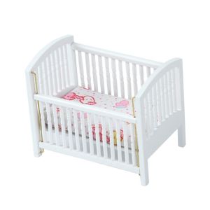 LUZMAR Miniature Dollhouse Baby Bed 1:12 DIY Fitments Baby Crib  White Doll House Accessories Bedroom Model Decor Toy