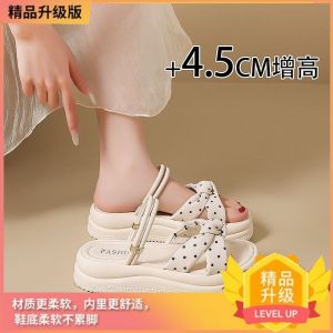 Free Shipping Thick-Soled Bow-Knot Sandals Platform Slippers 2026 New Style Soft-Soled Summer Height-Increasing Versatile Beach Shoes For Women