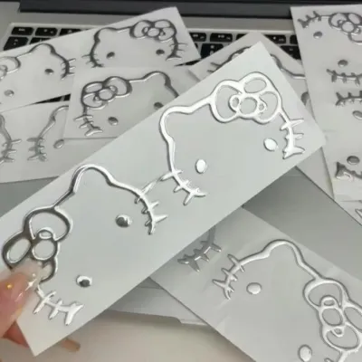 Decal KITTY ánh kim màu bạc trang trí điện thoại laptop máy tính bảng ô tô và xe điện