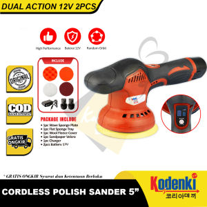 KODENKI Mesin Poles Cordless Polisher Baterai 5" Dual Action Alat Mesin Orbital Sander 5 Inch 12V 2 Baterai - Mesin Poles Kendaraan Mobil Motor Poles Body Kaca Mobil - Mesin Amplas Kayu Besi Baterry Cordless Sander 5 Inci Pemoles Body Kendaraan KDK-CPD105