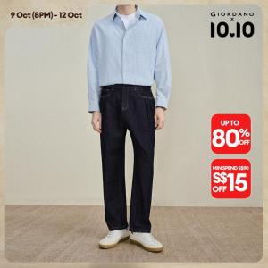 Giordano Men Topstitch mid rise loose denim jeans Free Shipping 18115704