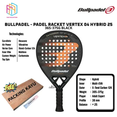 Padel Raket BULLPADEL Vertex 04 Hybrid 25 365-375 G Black