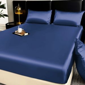 Cooling Silk Summer Bedsheet Washed Satin Silk Sheets Bed Sheet Pillowcase Fully Garterized Fitted Sheet Single Queen King