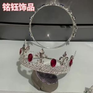 Mũ vương miện phong cách Baroque cổ điển hình dạng nhọn vàng mũ vương miện tròn lớn với kim cương điều chỉnh được phía sau