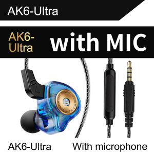 QKZ AK6 Ultra In Ear Earphone 6 Dynamic Driver Unit Headphone Stereo Sports HIFI Subwoofer Headset Monitor Earbuds With Microphone Sports Running Earphones