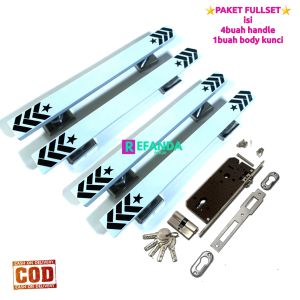 paket 4buah handle gagang tarikan dan 1 set lock body kunci untuk pintu depan dan kamar model kupu tarung
