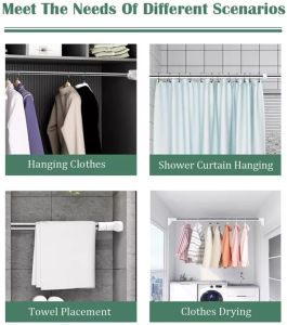 【Fans tone】Telescopic Spring Tension Rod Metal Shower Curtain Pole Extendable Room Divider for Bathtub Shower Stall Window Wardrobe Tools