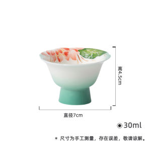 墨己玉泥白瓷手绘荷花高足茶杯功夫茶具家用品茗杯小号花口杯子