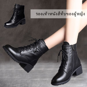 สีทึบแฟชั่นรองเท้าบูทมาร์ตินผู้หญิงใหม่แฟชั่นสไตล์อังกฤษหนังนิ่มส้นกลางส้นหนาทุกคู่รองเท้าบูทหุ้มข้อผู้หญิง