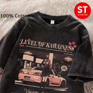 SmarTee Tokyo Graphic Washed T-Shirt  Vintage Japanese Print Oversized Tee  Casual Streetwear Tee .C