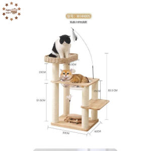Cat Tree Ceiling Wooden Cat Condo House Scratching Sisal Pole Cat Rest Place Large Cat Scratch Tree House Wood Cat Scratcher