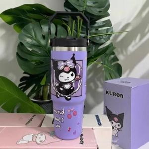Christmas Gift Halloween Sanrios Sus 304 900Ml Office Silicone Cover Straw Thermal Cup Kawaii Hello Kitty Cartoon Cute Portable Vehicle Mounted Ice Cup