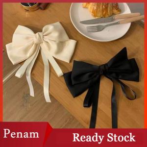 [PAM] 1PC Summer Huge Bow Hair Clip Long Streamer Duck Billed Clip White Large Bowknot Satin Hairpin Elegant And Sweet Hair Accessory