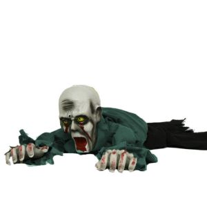 PENTU Voice-activated Halloween Crawling Ghost Electric Bald Head Escape Room Climbing Ghost Scary Movable Climbing Zombie Figure Haunted House Prop
