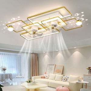 Lampu Kipas Angin Plafon Emas Minimalis 110*70cm 2 Kipas Lampu Hias Plafon Remote 2IN1 Kipas Berbintang LED Lampu Kipas Langit-langit Ruang Tamu Vila Fan Light YUR