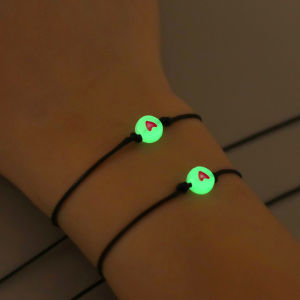 IVY 2PC Adjustable Couple Bracelets Luminous Love Friendship Rope Braided Bracelet Bracelet Aesthetic Bracellete for Women Men Astronaut Moon Star Series Glow in Dark Valentines Day gift Jewelry Set