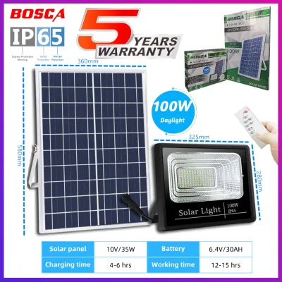 BOSCA 5 Year Warranty 100W Heavy Duty Solar Led Outdoor Flood Light Street Lamp IP65 Waterproof With Remote BOSCA-S01