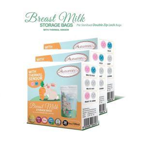 3 Boxes Autumnz Breast milk Breastmilk storage bags *BPA Free *Double Ziplock *Thermal sensor Milk bags (28pcs/Box)