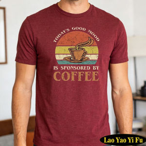 [Local Stock] HBESTY  Todays Good Mood Is Sponsored By Coffee Men T Shirt Vintage Sunset Coffee Cup Retro Print Stylish Casual Mens Short Sleeve Top