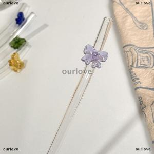 [COD] ourlove หลอดแก้ว8มม. 1ชิ้นหลอดดูดน้ำแบบนำกลับมาใช้ใหม่ได้ลายผีเสื้อน่ารักทนความร้อนสำหรับงานเทศกาลปาร์ตี้งานแต่งงานค็อกเทลบาร์ชายหาด