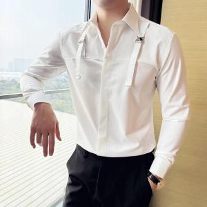 Slim Fit Mens Suspenders Shirt Mens Long Sleeve Shirt Stage Performance Costume M-3XL Personalized stretch Shirt.2026
