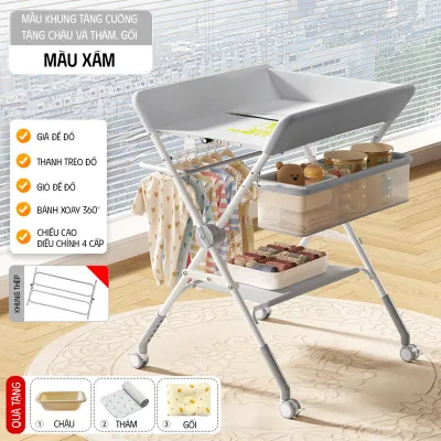 Bàn thay tã và massage di động gấp gọn cho bé INHOUSE F3 khung thép chịu lực nâng hạ 3 cấp độ vải kháng khuẩn Oxford 150D tải trọng 50kg