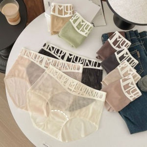 QIWANBA19 สไตล์เก๋ๆ กางเกงชั้นในตาข่ายตาข่าย การเย็บปะติดปะต่อกัน ไร้รอยต่อไร้รอยต่อ ชุดชั้นในสำหรับผู้หญิง สะดวกสบายสบายๆ แห้งเร็วมาก กางเกงในผ้าไหมน้ำแข็ง สำหรับผู้หญิง